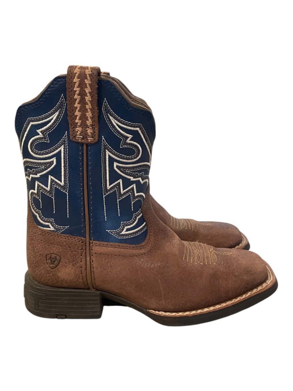 Ariat Unisex Kids Size 11 Sorting Pen Cowboy Boots Square Toe Brown Blue